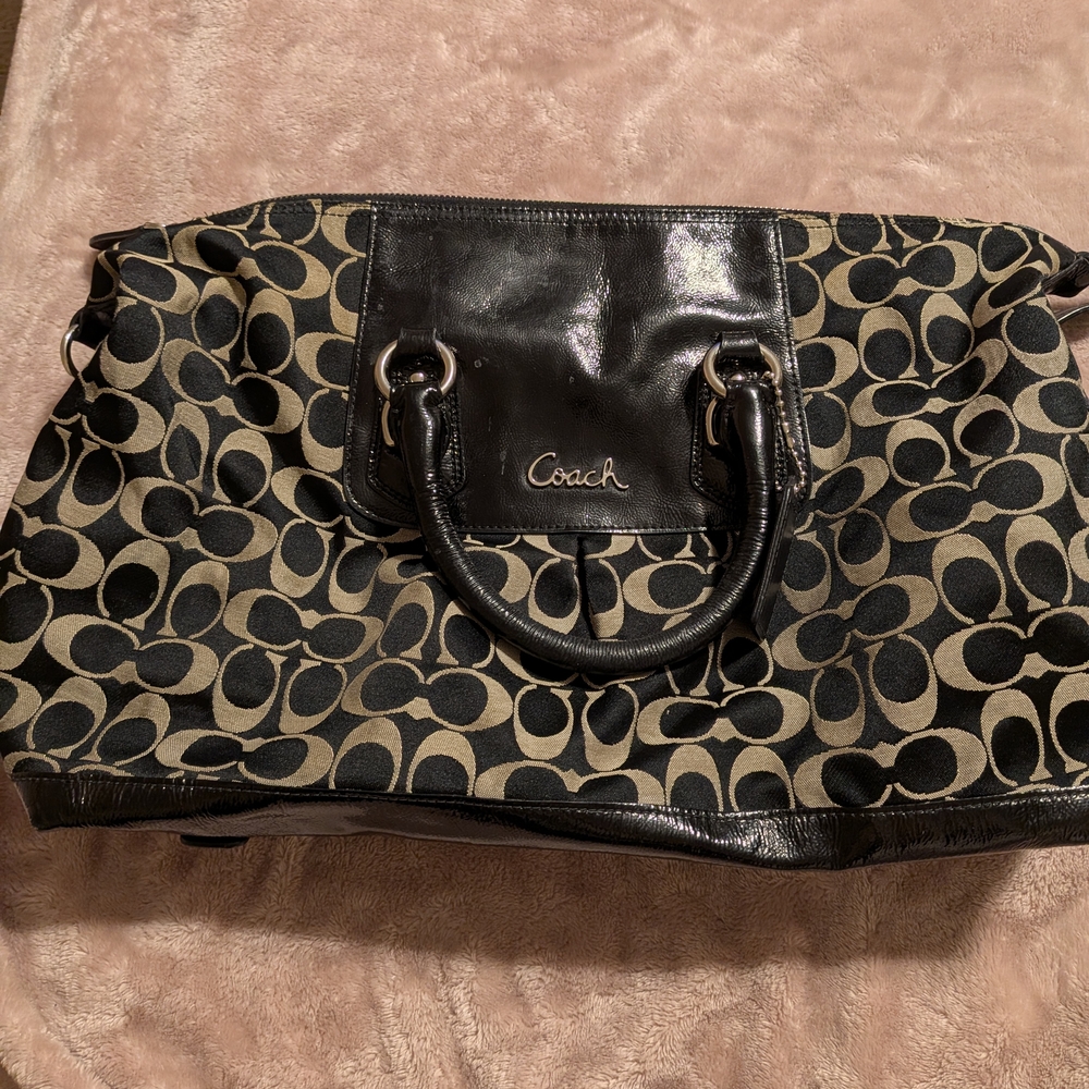 Coach Black and Tan Signature Tote